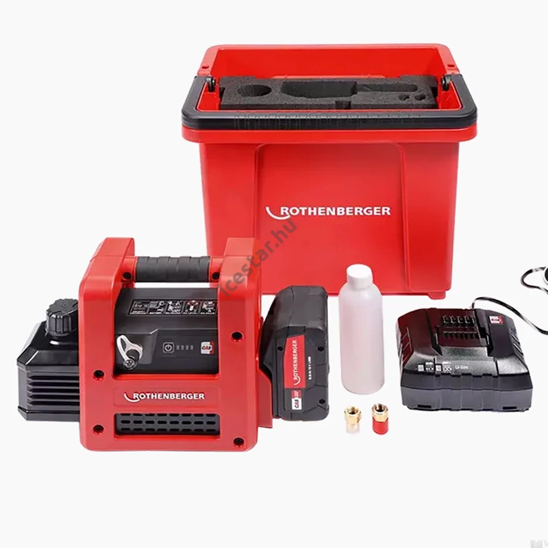 Rothenberger Roairvac R32 2.0 CL Kétlépcsős akkumulátoros vákuumszivattyú + töltő + tároló vödör