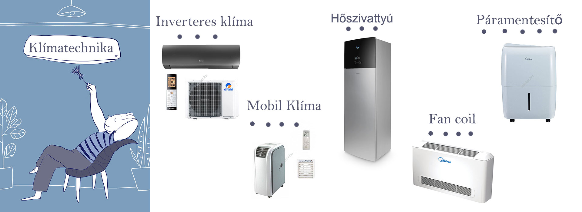 Klímatechnika-inverteres klíma, mobil klíma, hőszivattyú, páramentesítő,fan coil